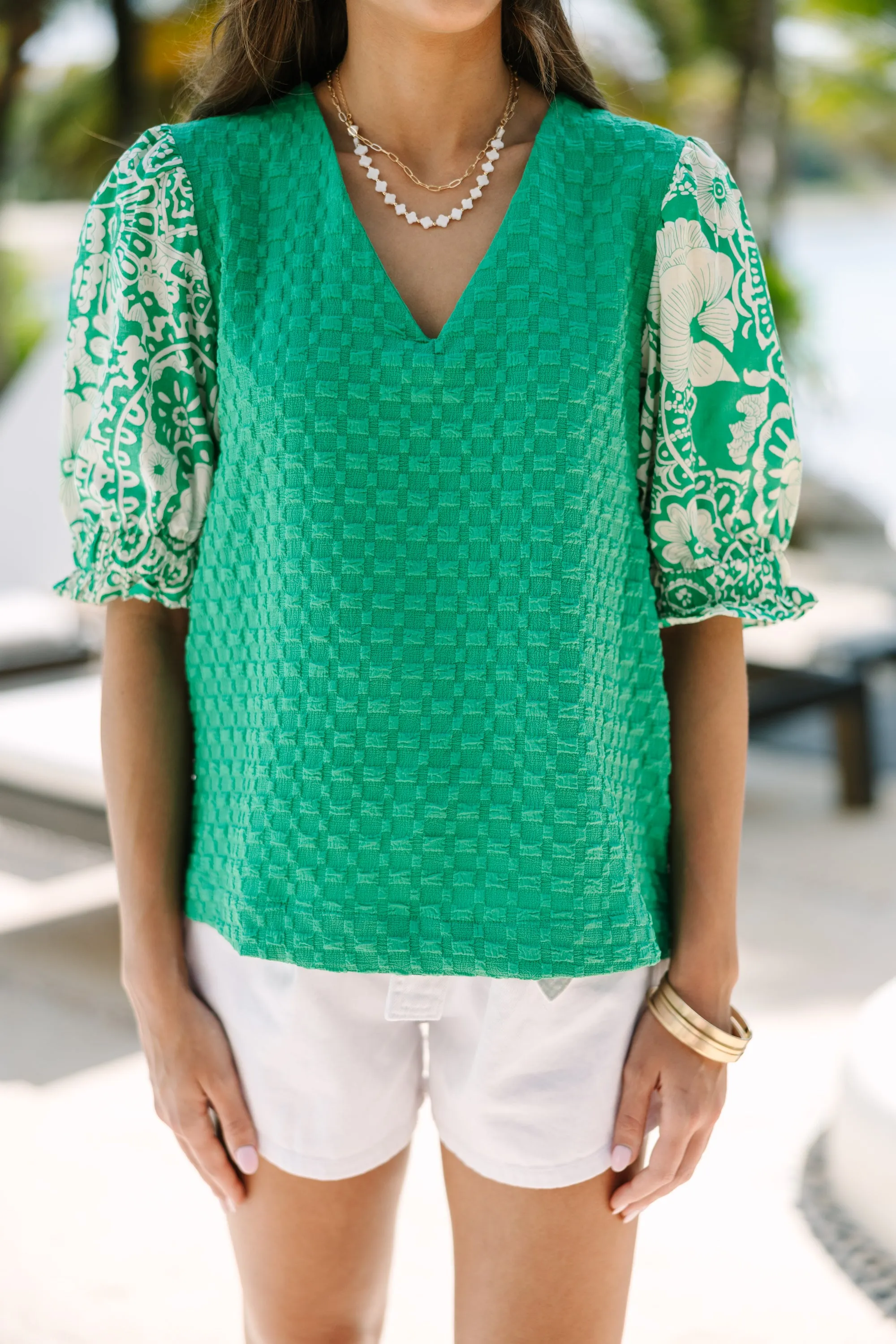 Happy Days Green Textured Blouse