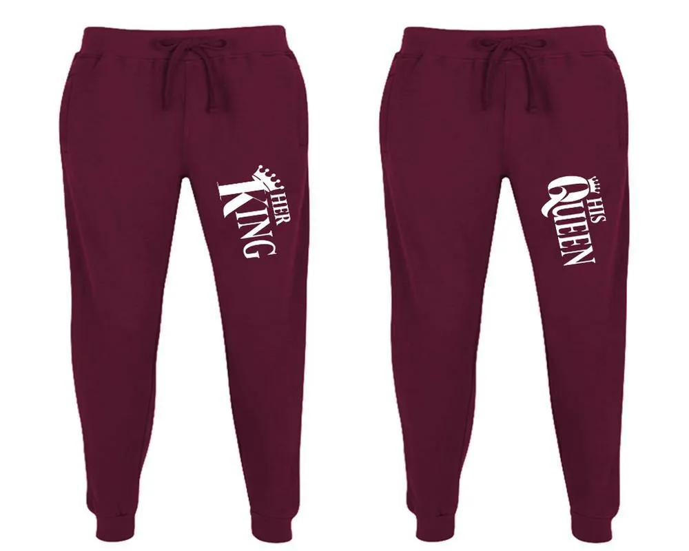 Her King His Queen Couple Matching Jogger Pants,  Couple Designed Sweatpants