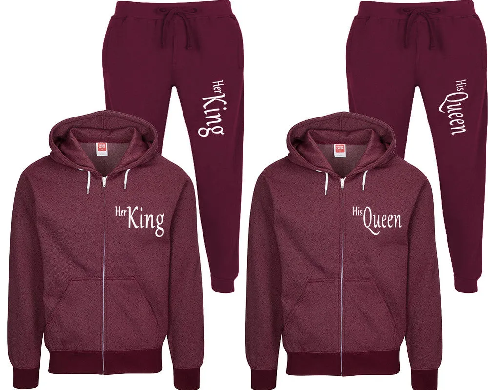 Her King His Queen Couple Speckle Zipper Hoodies and Jogger Pants Matching Top&Bottom Sets