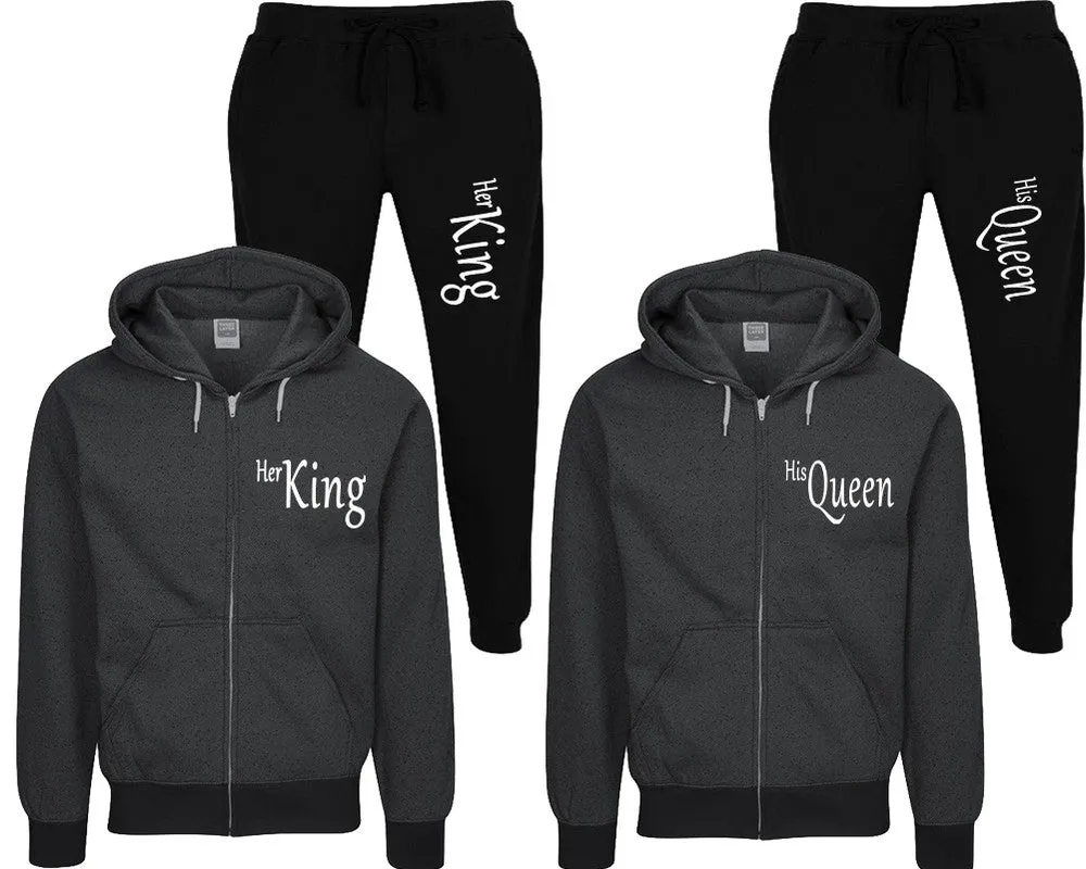 Her King His Queen Couple Speckle Zipper Hoodies and Jogger Pants Matching Top&Bottom Sets