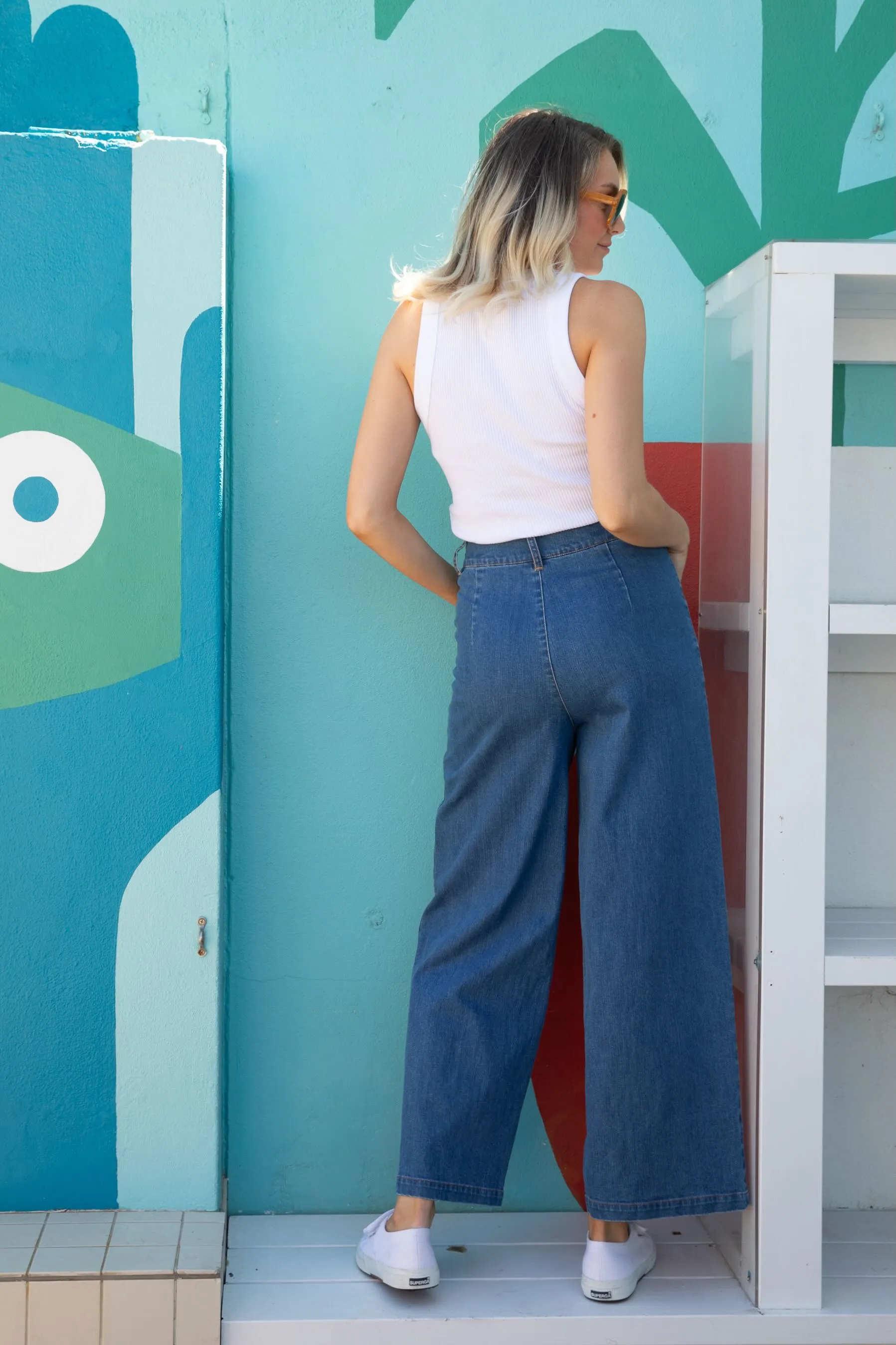 High Waisted Denim Pants (Vintage Wash)