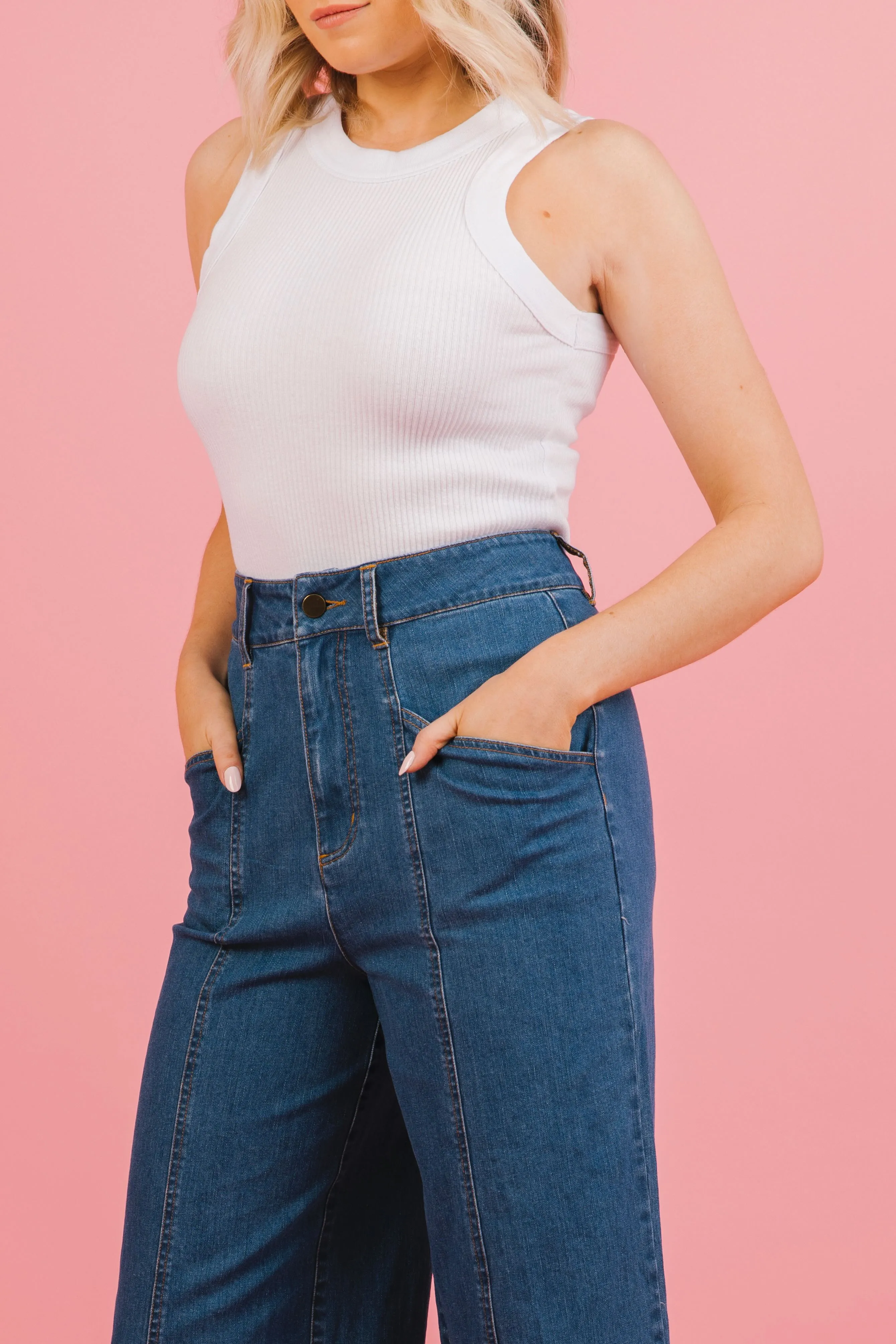 High Waisted Denim Pants (Vintage Wash)