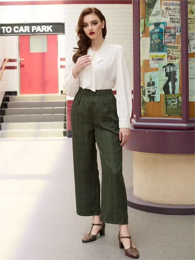 High Waisted Wide Leg Pants Button Decorated Casual Stretchy Trousers with Pockets