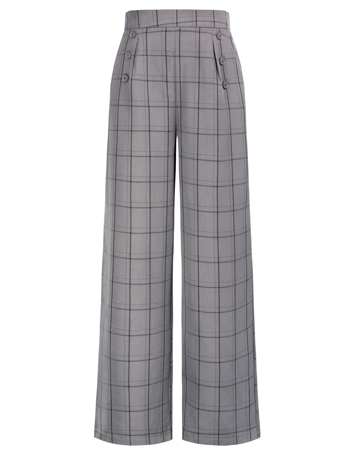 High Waisted Wide Leg Pants Button Decorated Casual Stretchy Trousers with Pockets