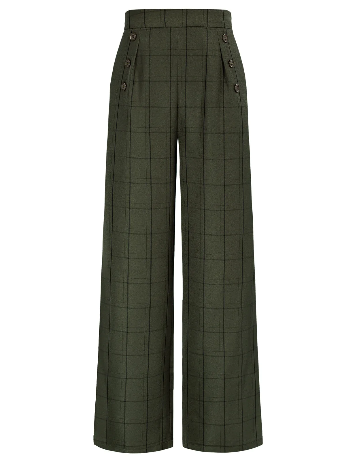 High Waisted Wide Leg Pants Button Decorated Casual Stretchy Trousers with Pockets