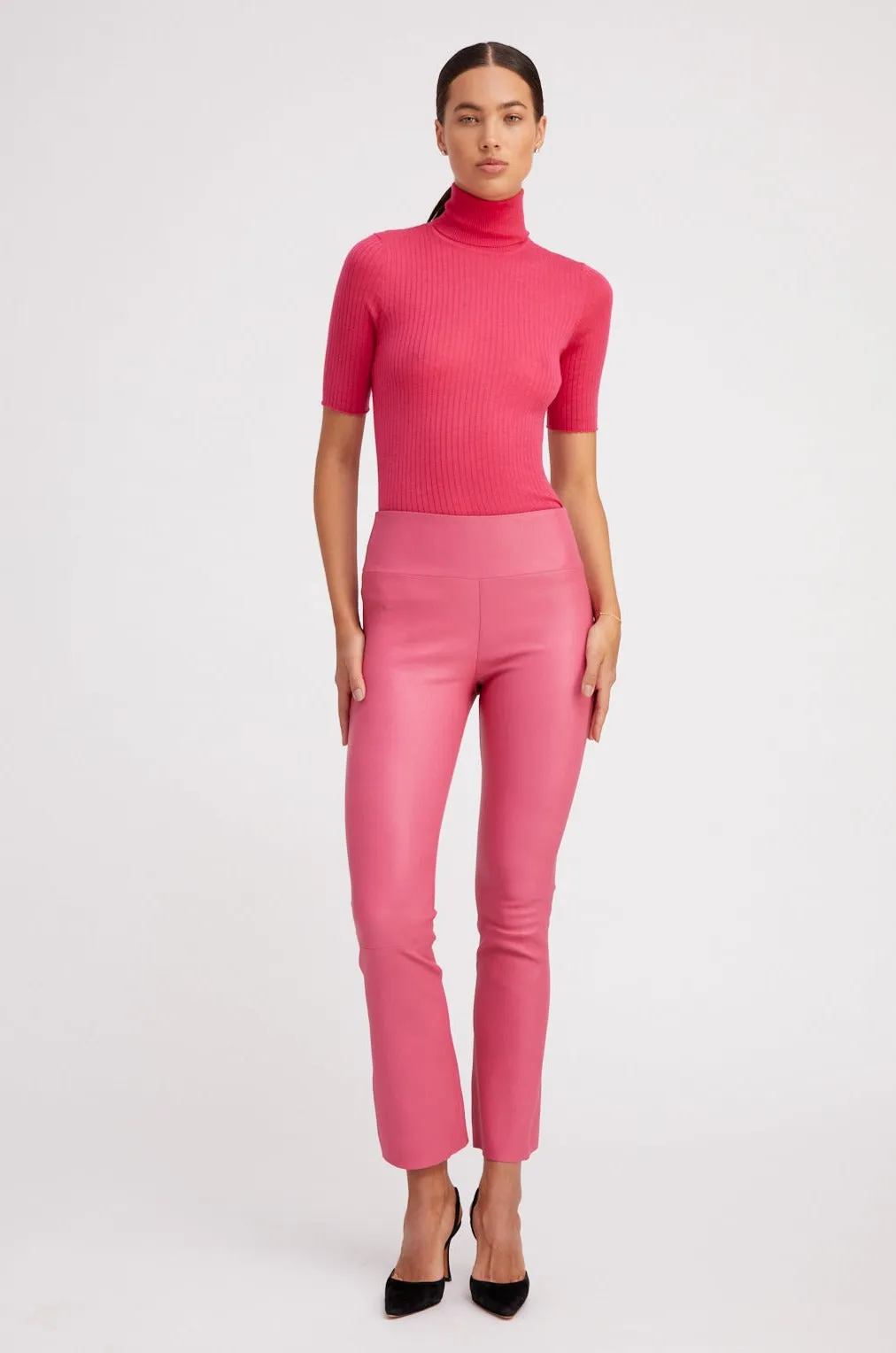 Hot Pink Leather Ankle Flare Leggings