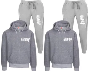 Hubby Wifey Couple Speckle Zipper Hoodies and Jogger Pants Matching Top&Bottom Sets