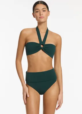 Isla Rib Fold Down High Waisted Bikini Bottom - Forest