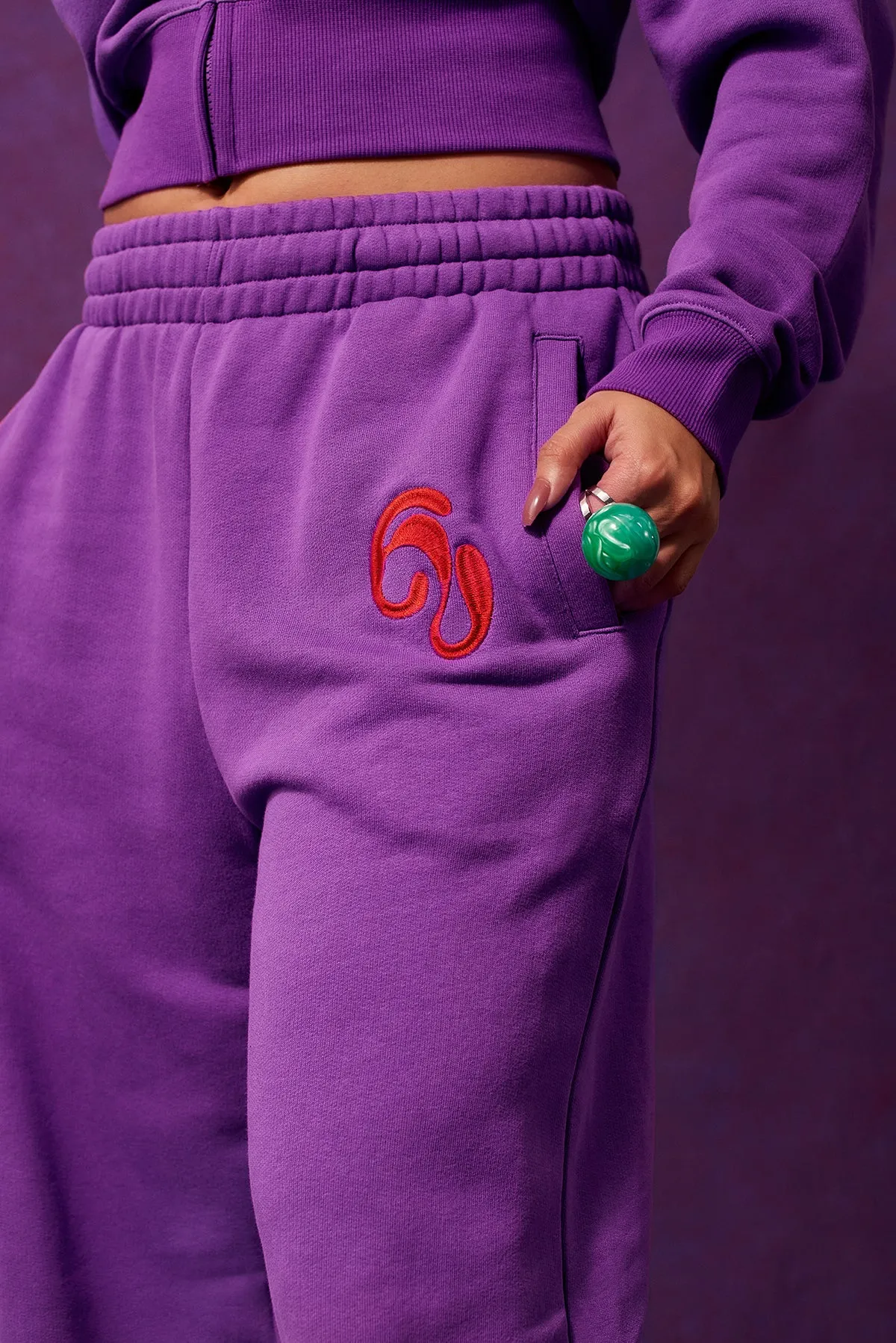 Kaia Logo Embroidered Cotton Wide Leg Sweatpants - Grape