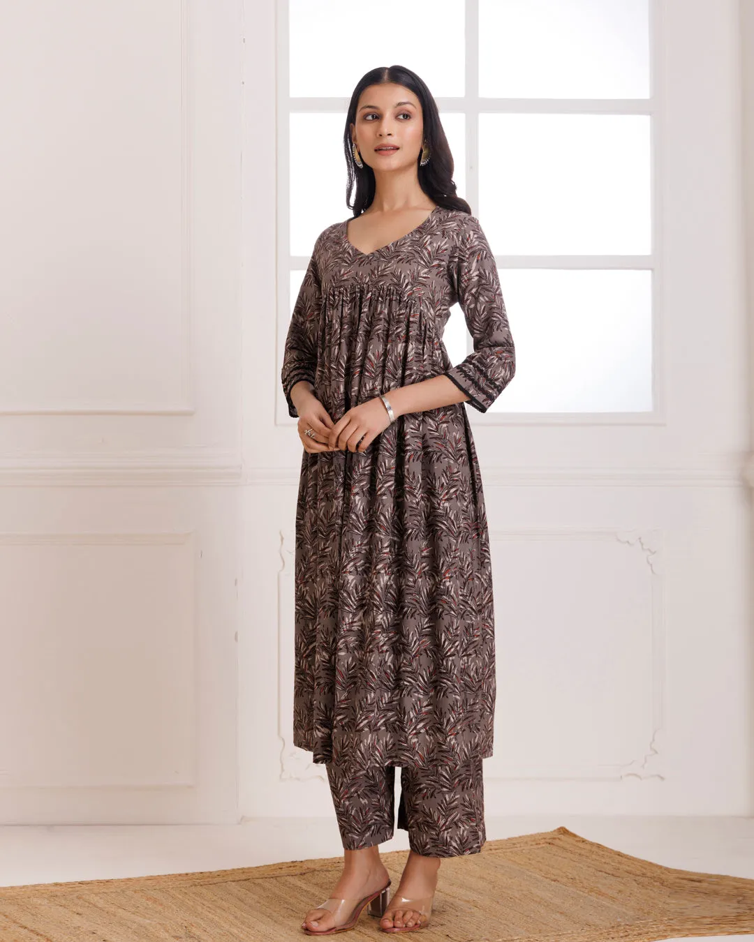 Kashish Dabu Hand Block Printed Cotton Gathered Kurta Pant