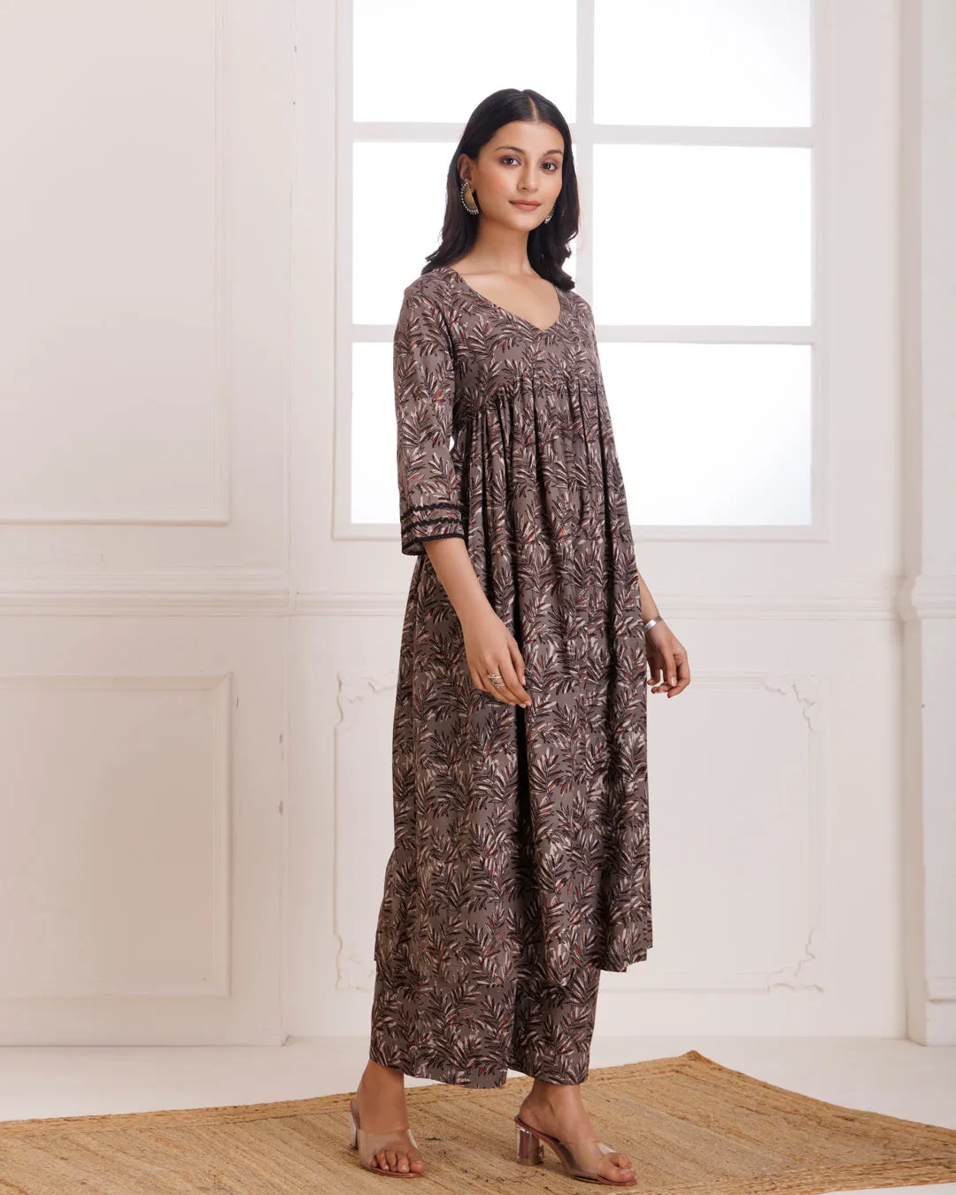 Kashish Dabu Hand Block Printed Cotton Gathered Kurta Pant