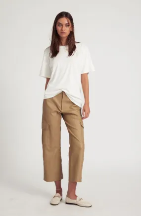 Khaki Leather Cropped Baggy Cargo Pants