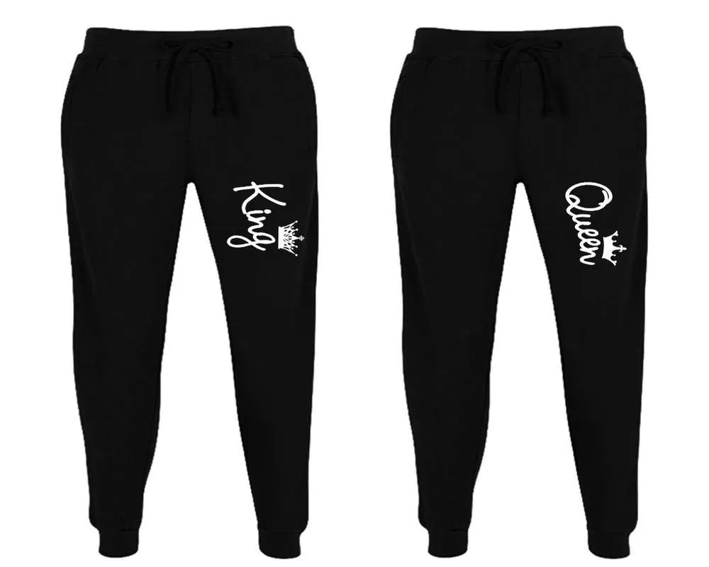 King Queen Couple Matching Jogger Pants,  Couple Designed Sweatpants