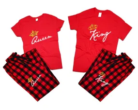 King Queen Couple Matching T Shirts and Flannel Pants