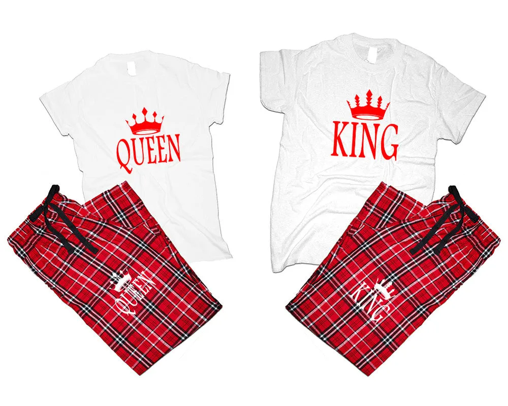 King Queen Couple Matching T Shirts and Flannel Pants