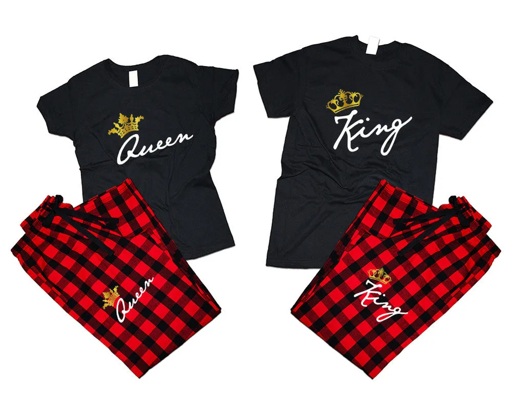 King Queen Couple Matching T Shirts and Flannel Pants