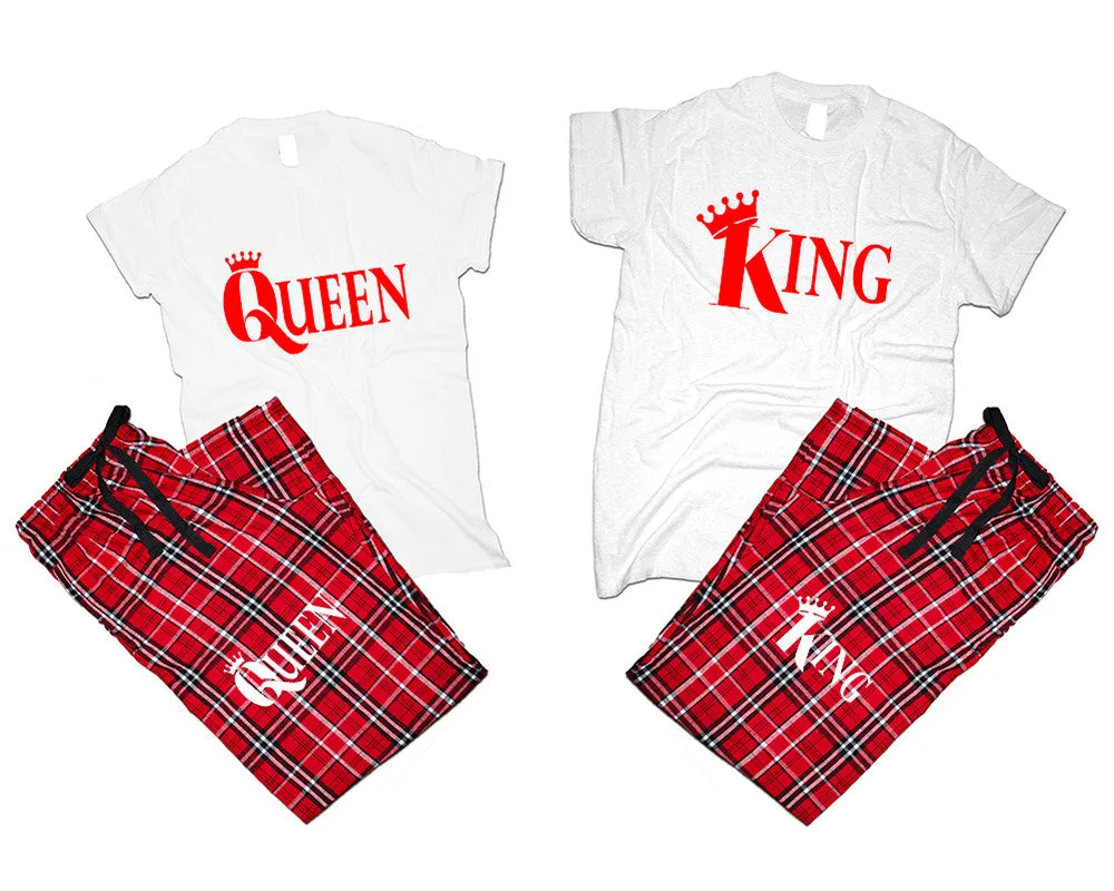 King Queen Couple Matching T Shirts and Flannel Pants