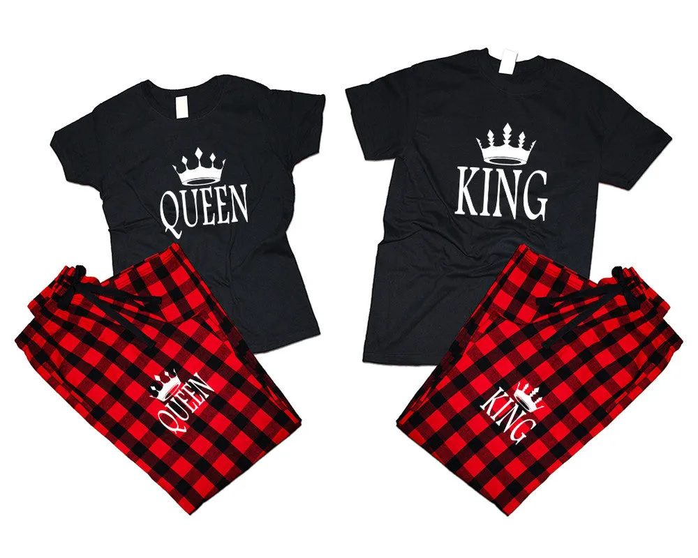 King Queen Couple Matching T Shirts and Flannel Pants