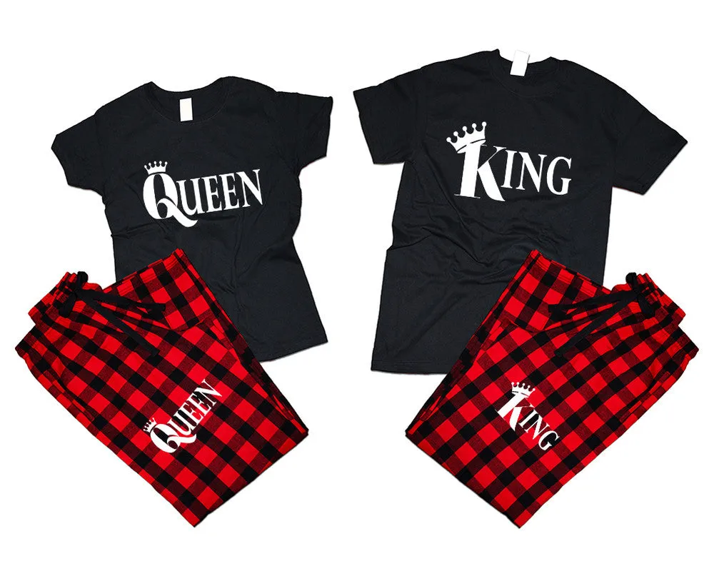 King Queen Couple Matching T Shirts and Flannel Pants