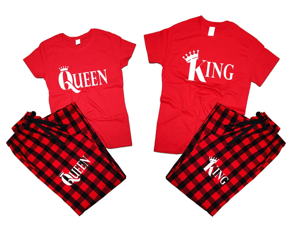 King Queen Couple Matching T Shirts and Flannel Pants