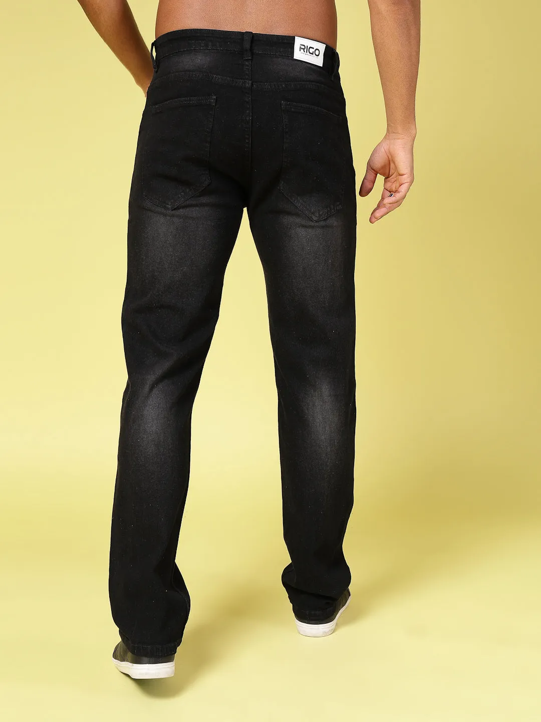 Lightly Faded Straight Fit Denim Jeans