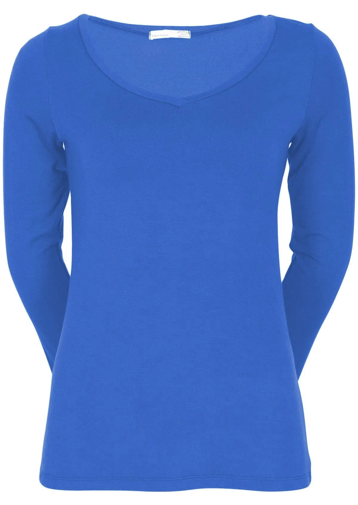 Long Sleeve Stretch V-neck Top Electric Blue