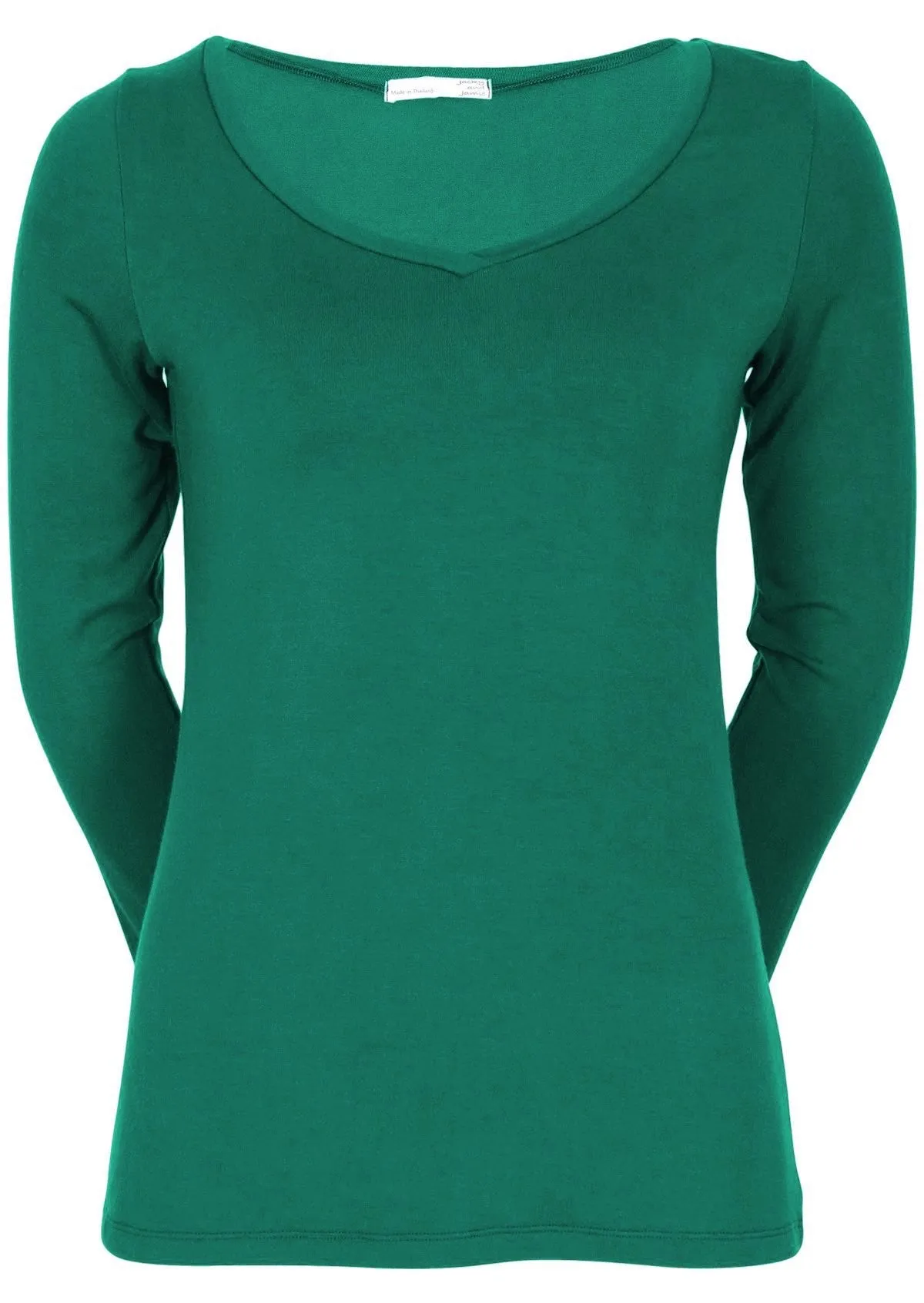 Long Sleeve Stretch V-neck Top Jade Green