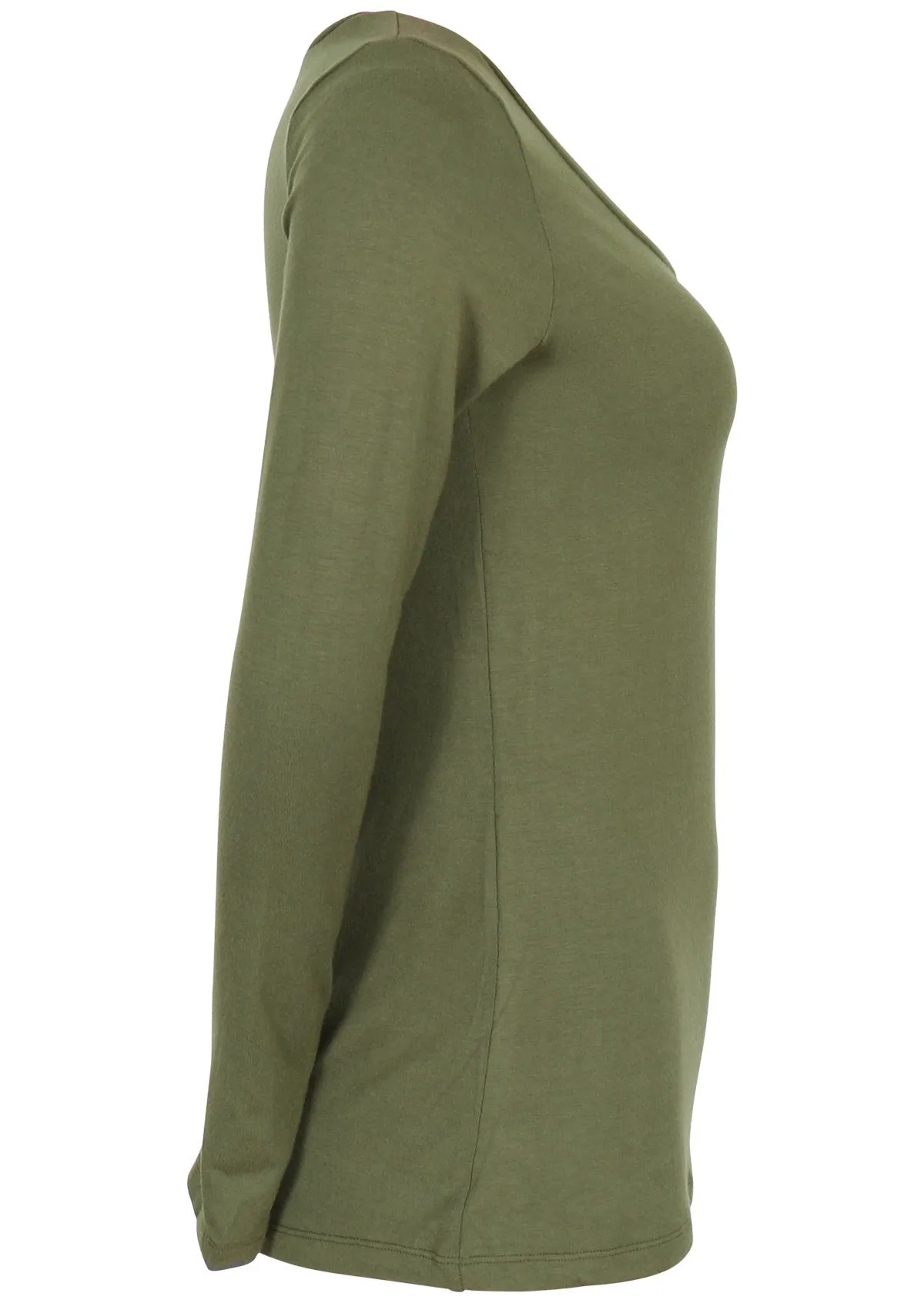 Long Sleeve Stretch V-neck Top Olive