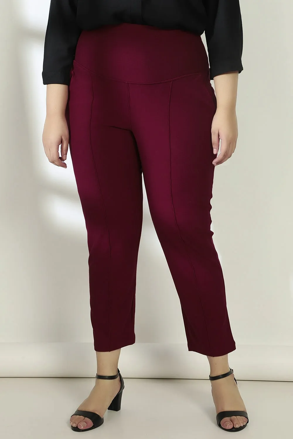 Maroon Crease Seam Tummy Tucker Pants