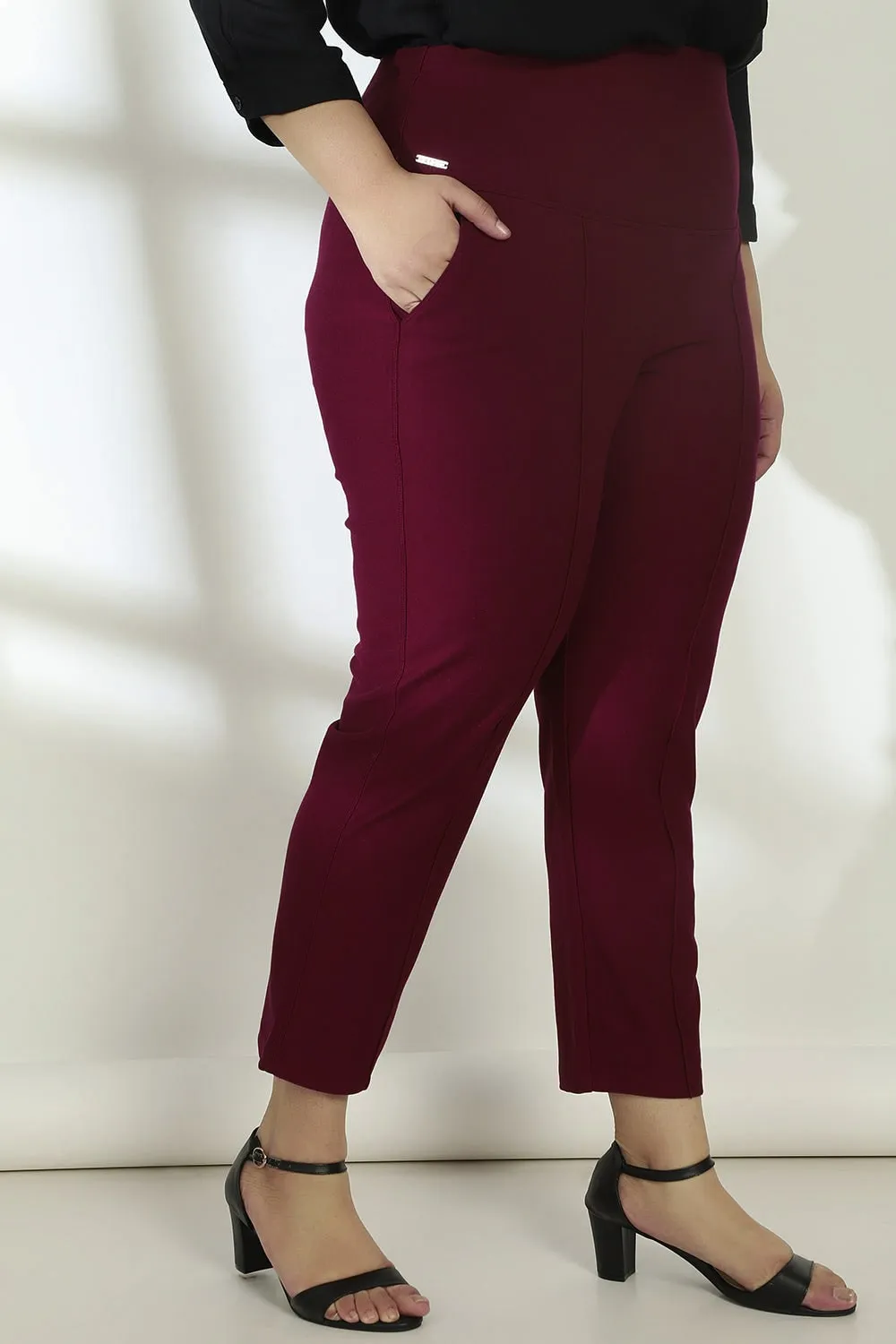 Maroon Crease Seam Tummy Tucker Pants