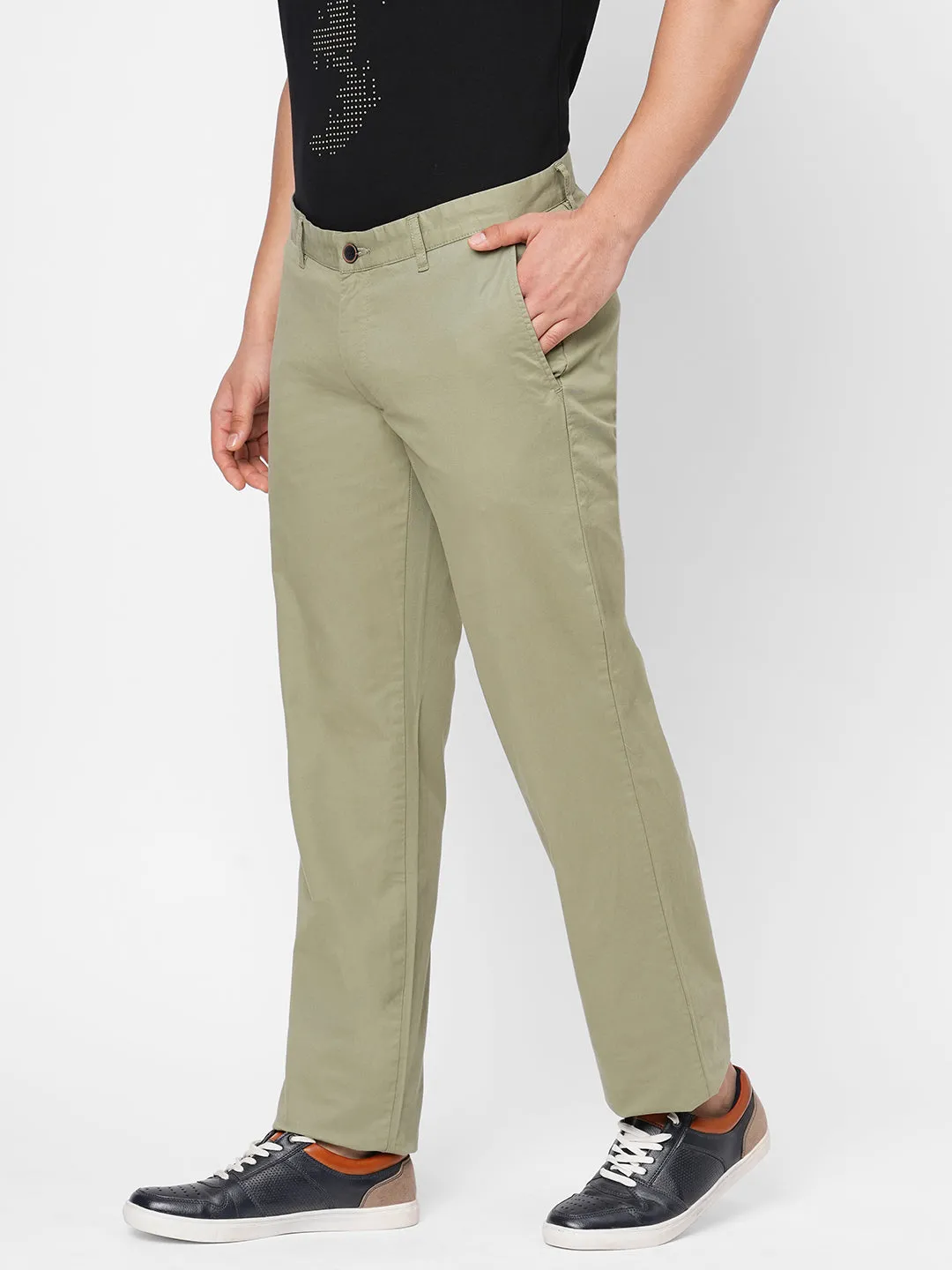 Men's Green Cotton Lycra Regular Fit Pant