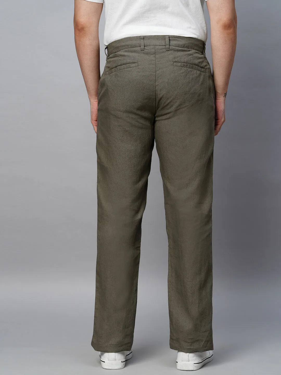 Men's Grey 100% Linen Regular Fit Pant