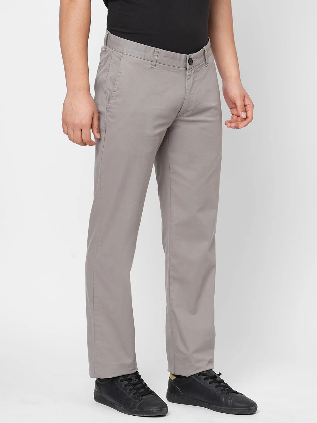 Men's Grey Cotton Lycra Regular Fit Pant