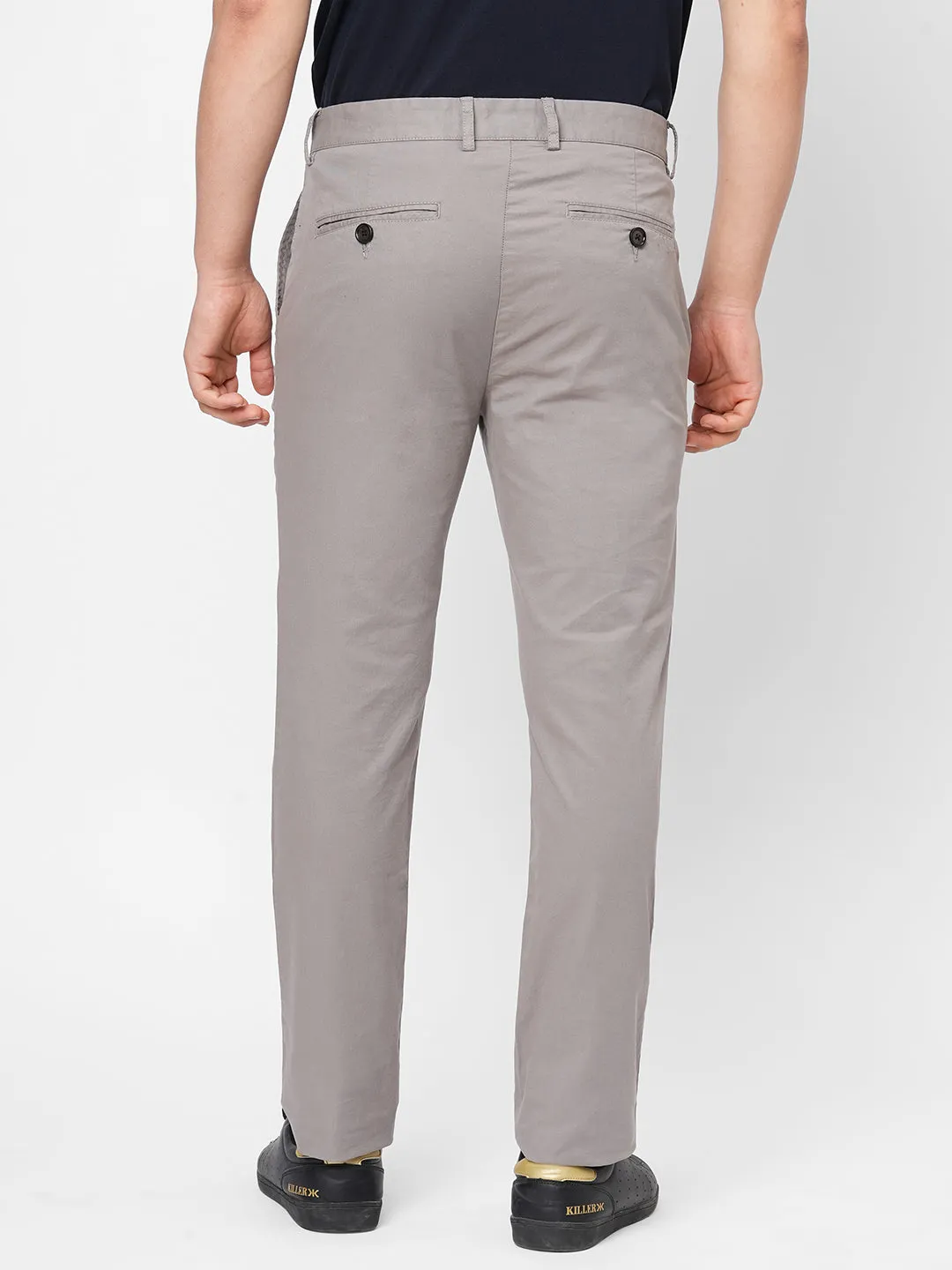 Men's Grey Cotton Lycra Slim Fit Pant