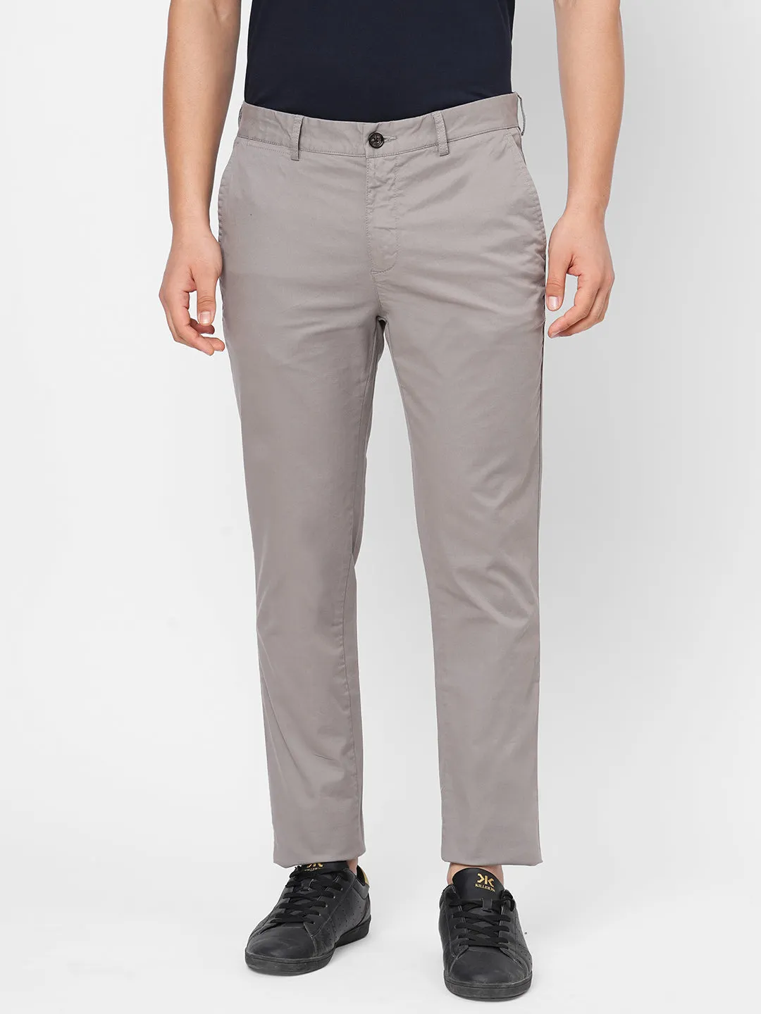 Men's Grey Cotton Lycra Slim Fit Pant