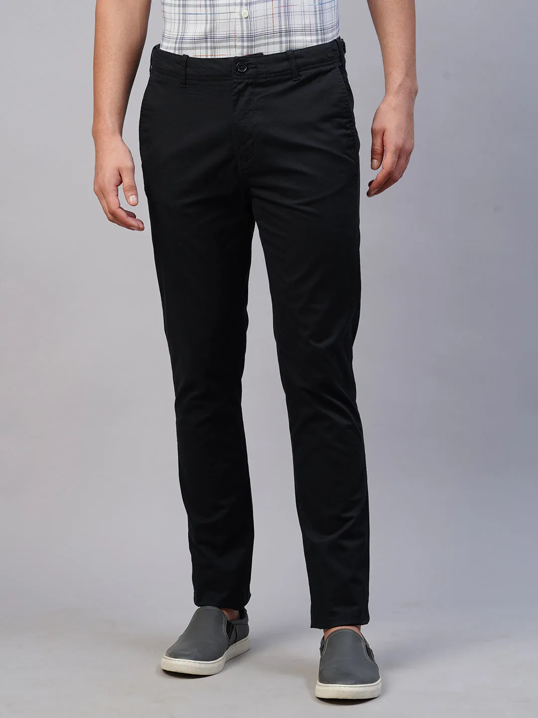 Men's Navy Cotton Lycra Slim Fit Pant