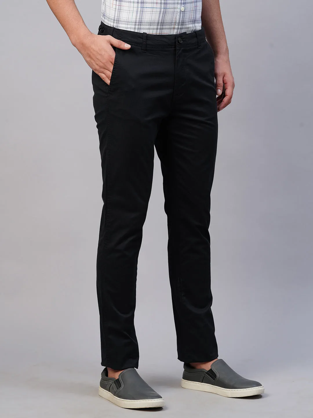 Men's Navy Cotton Lycra Slim Fit Pant