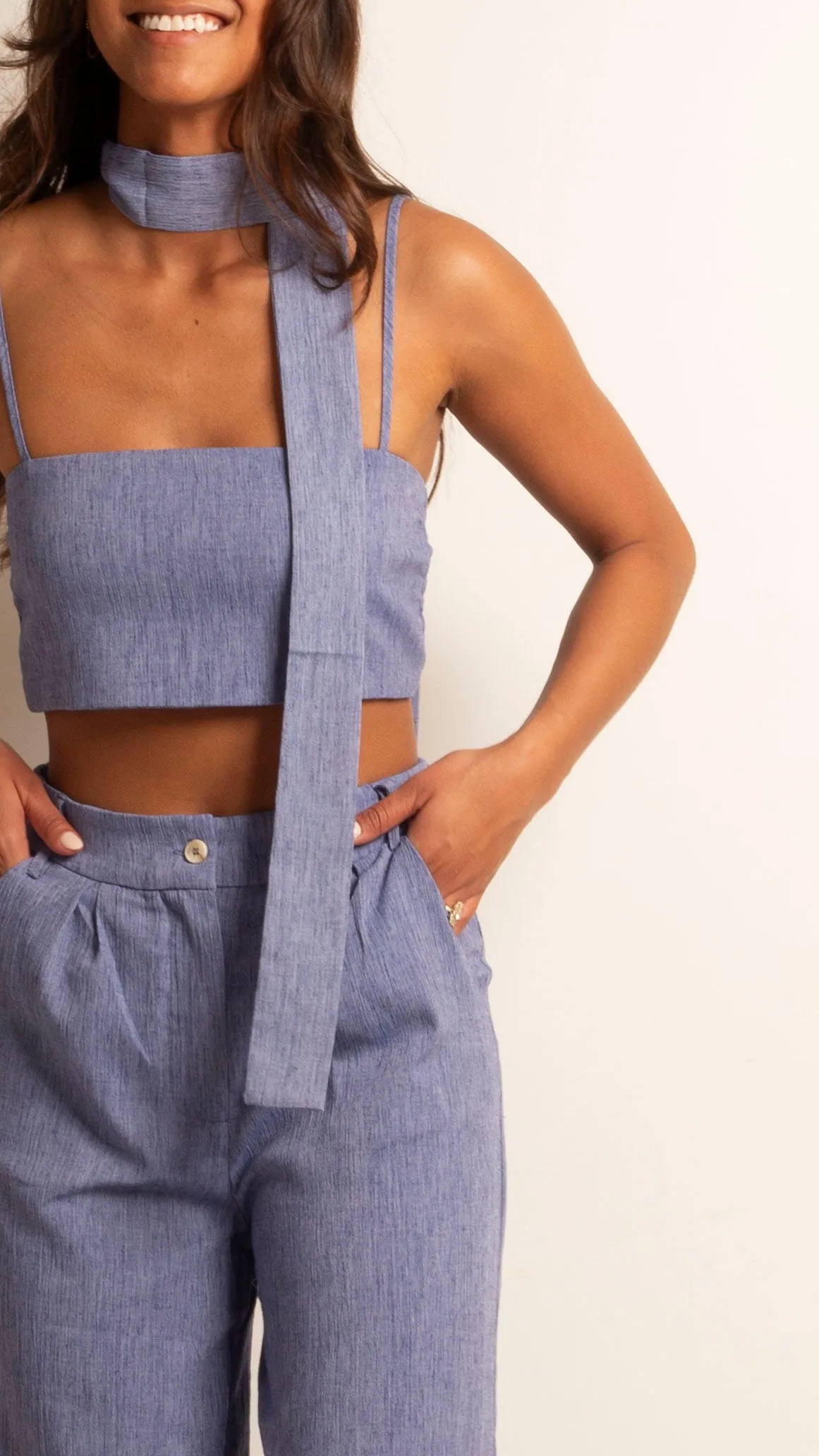 Millie Crop Tank & Trouser Set - Blue