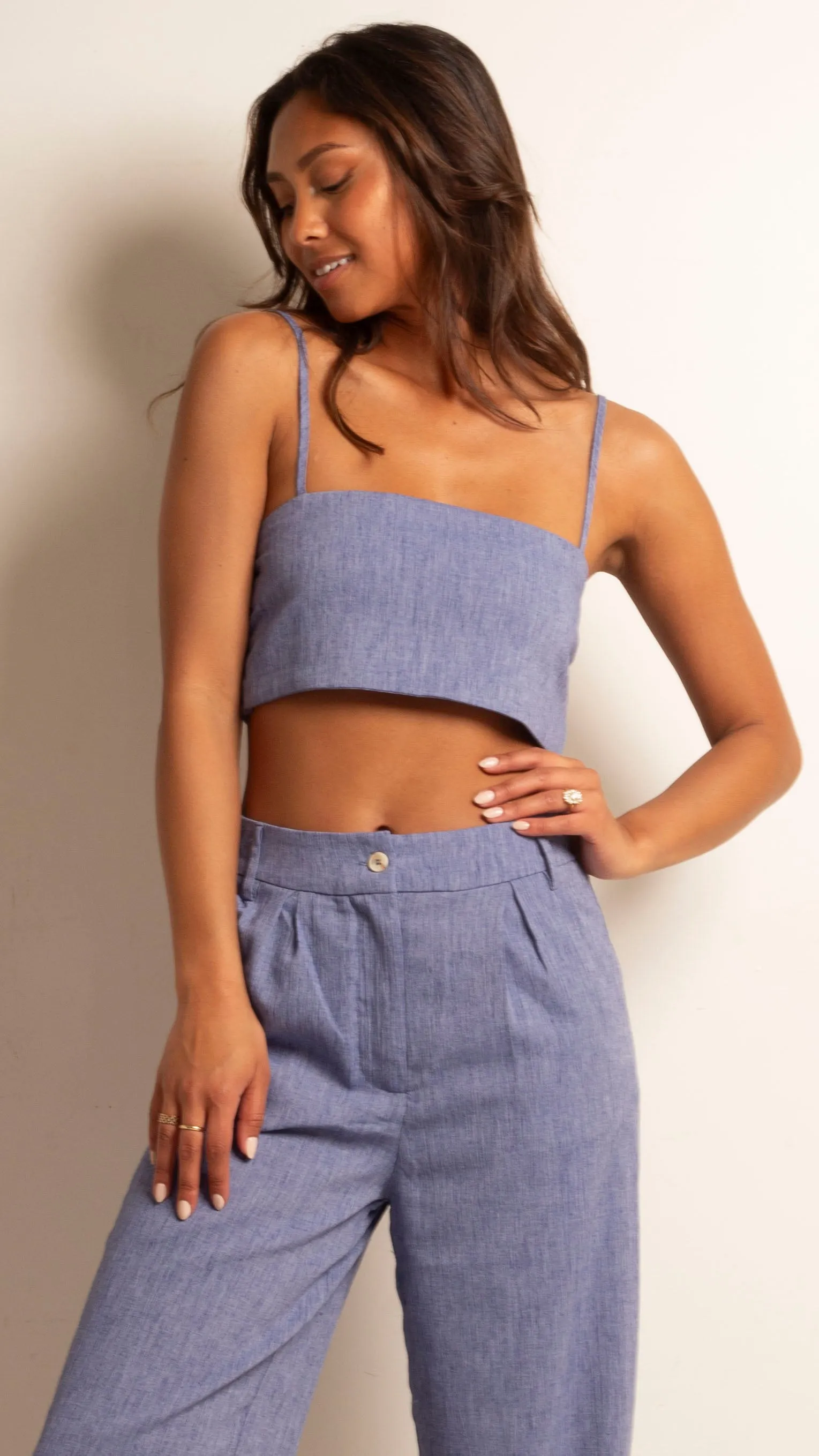 Millie Crop Tank & Trouser Set - Blue