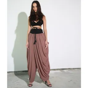 Mocha Sheer Chiffon Draped Pants