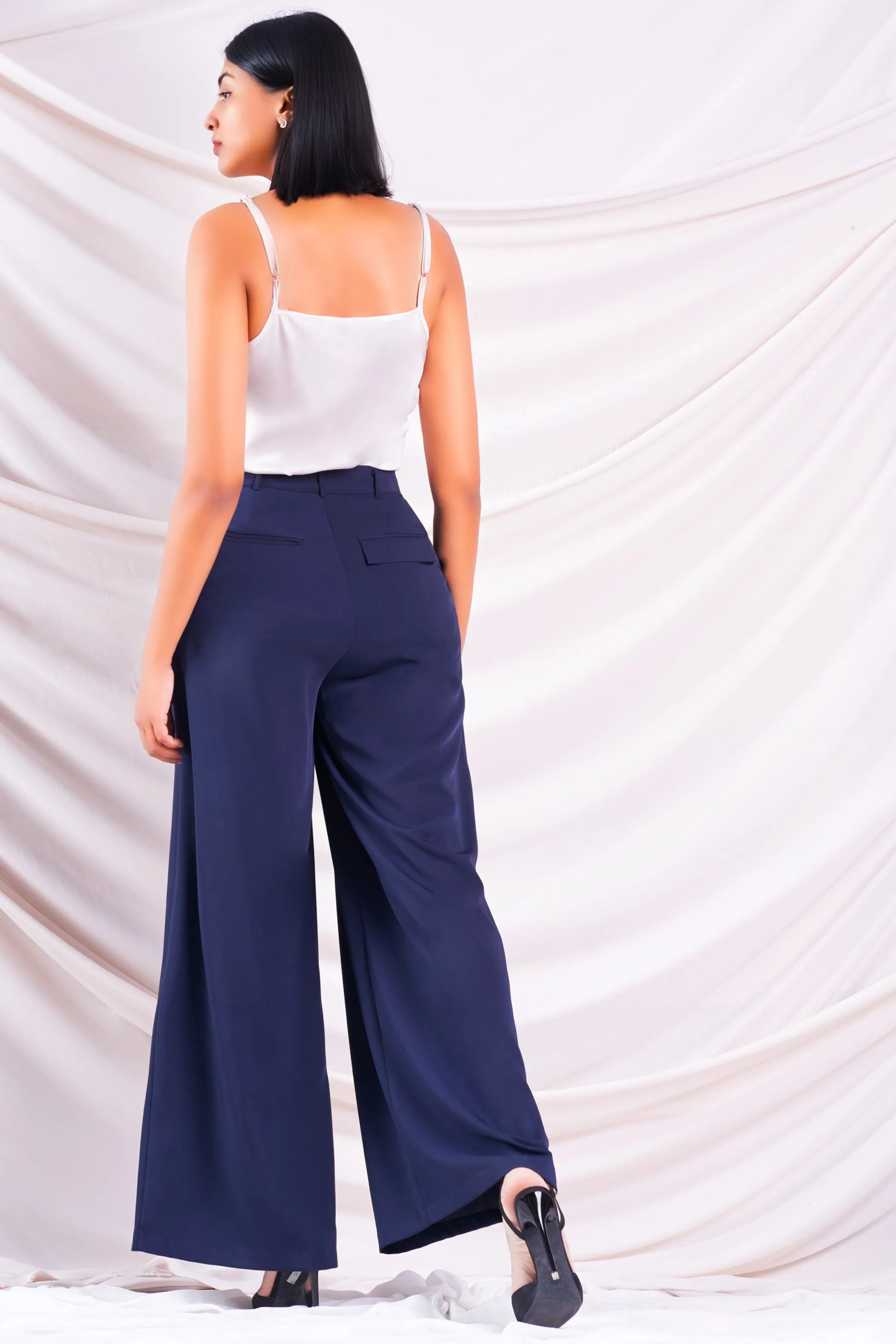 Navy Wide Leg Pleated Pant