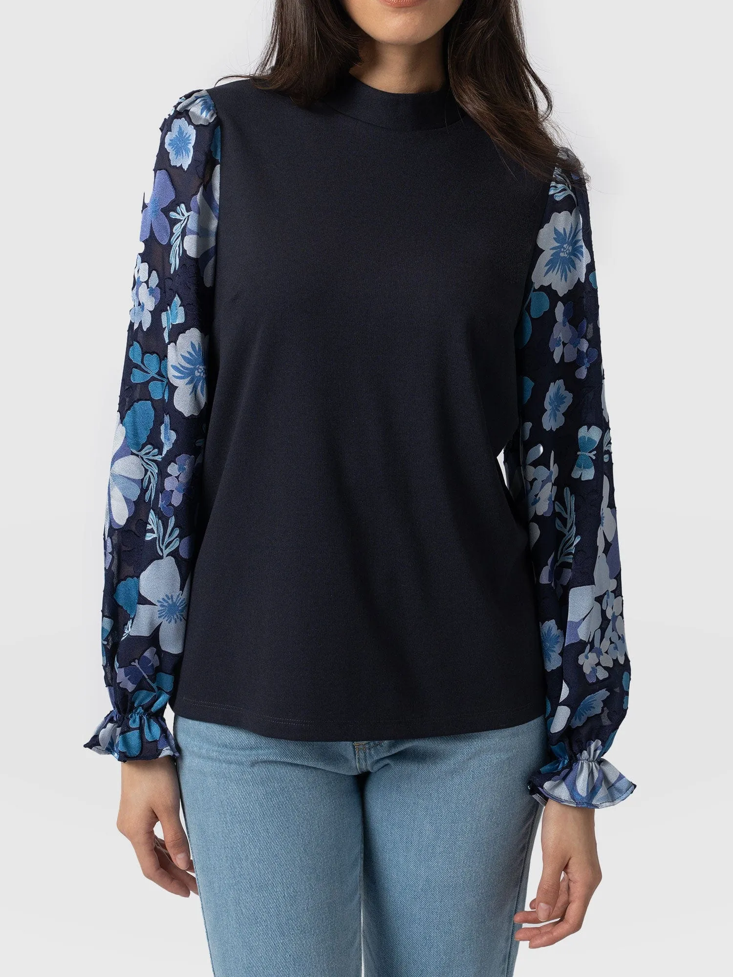 Penny Puff Sleeve Long Sleeve Top - Navy Pop Floral