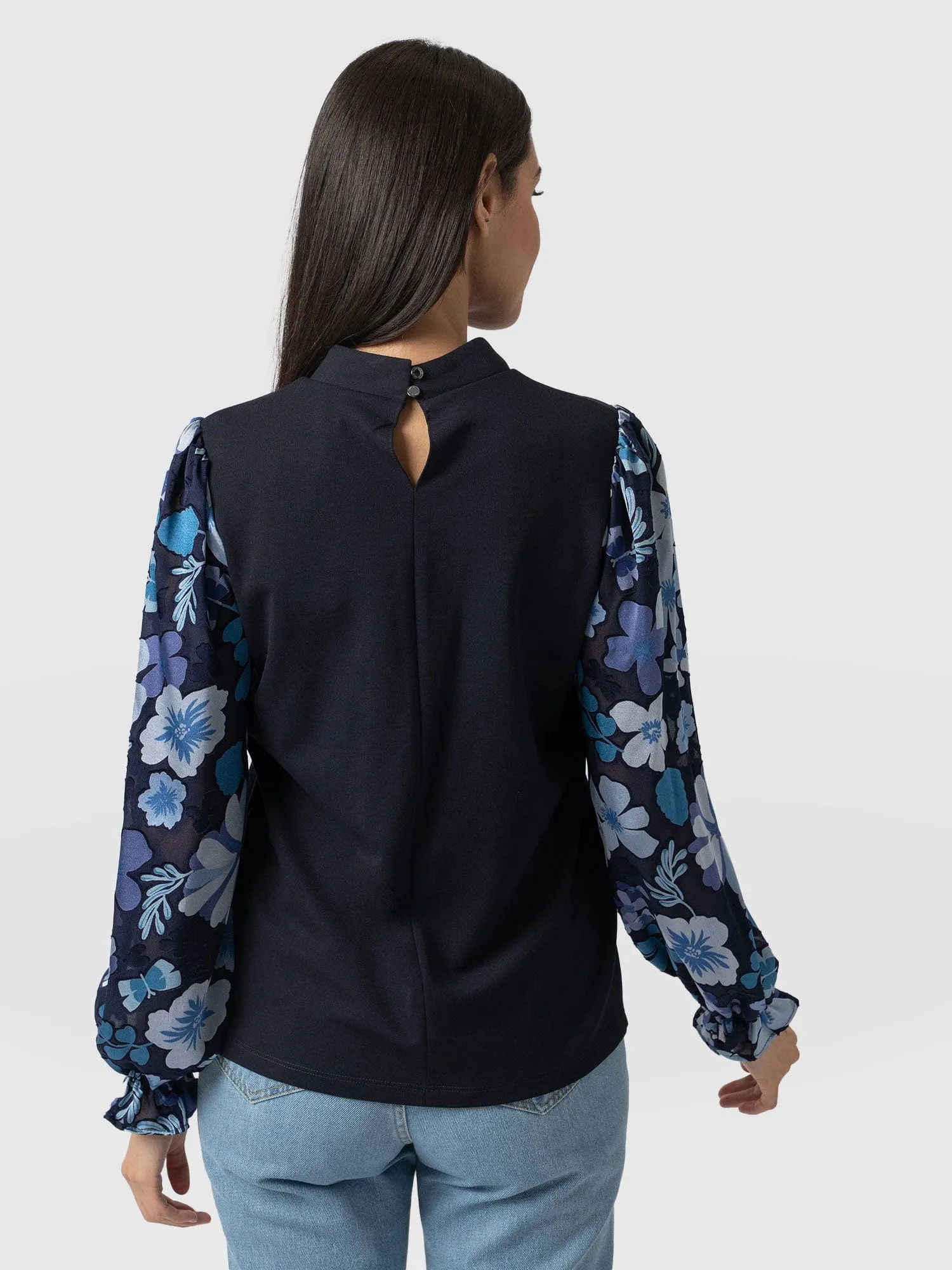 Penny Puff Sleeve Long Sleeve Top - Navy Pop Floral