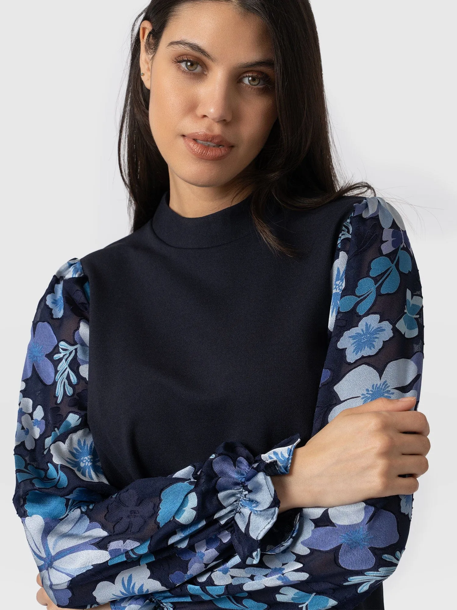 Penny Puff Sleeve Long Sleeve Top - Navy Pop Floral