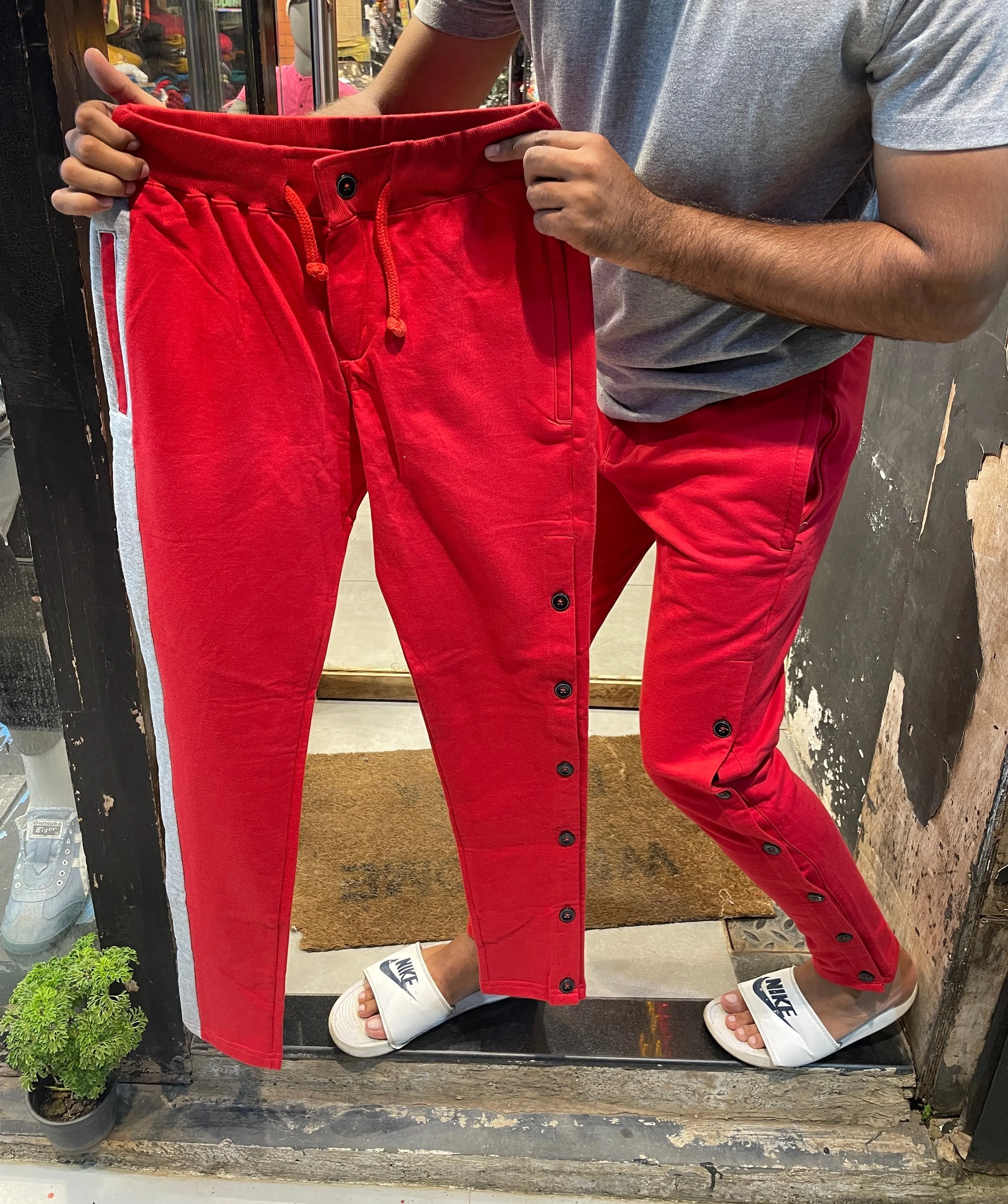 Red Trackpant with Side Buttons