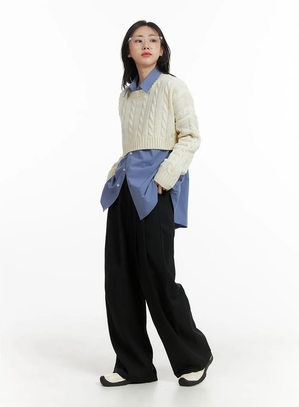 Solid Banding Wide Trousers OM412