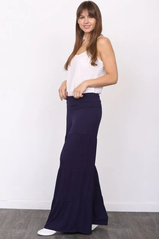 Solid Tiered Wide Leg Pants