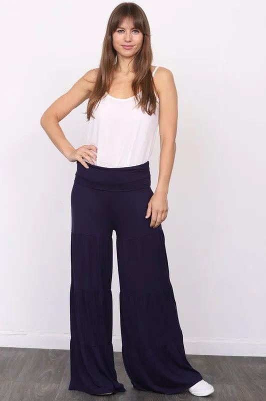 Solid Tiered Wide Leg Pants