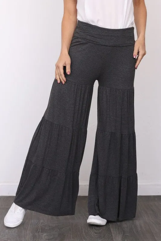 Solid Tiered Wide Leg Pants