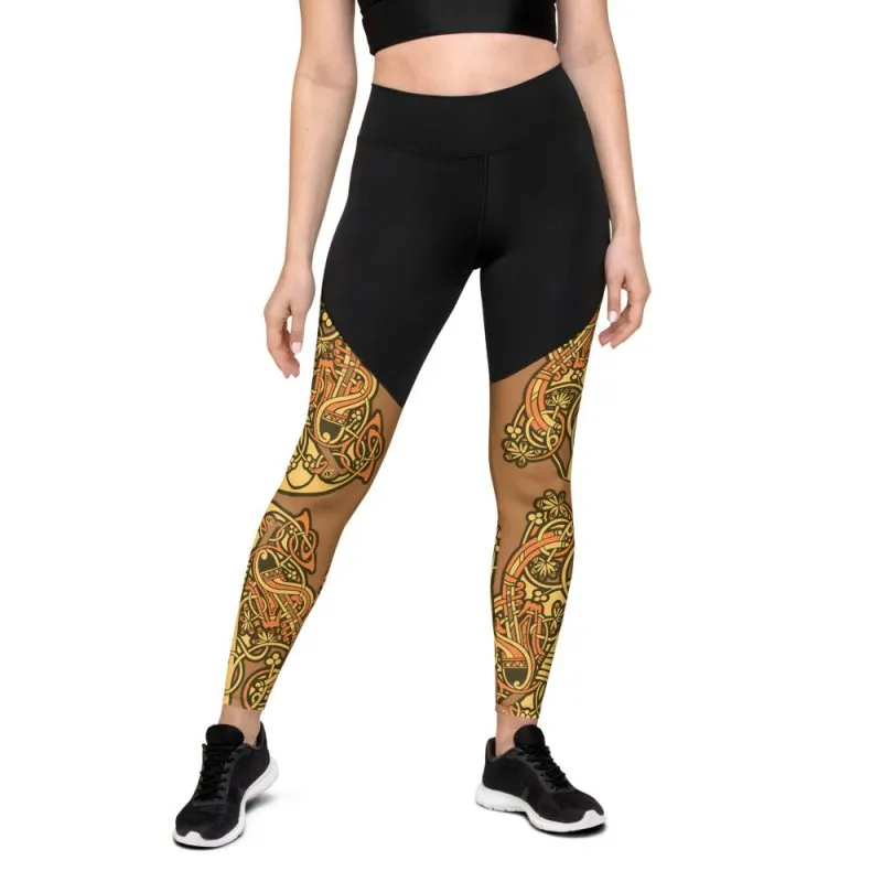 Sports Leggings - Celtic Graphic style Light Brown